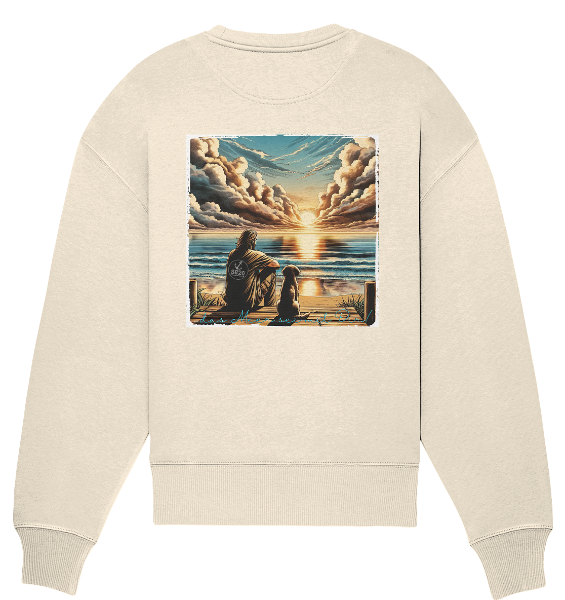 Mann, Hund, Sonnenuntergang ⚓ Unisex Pulli (Übergröße)