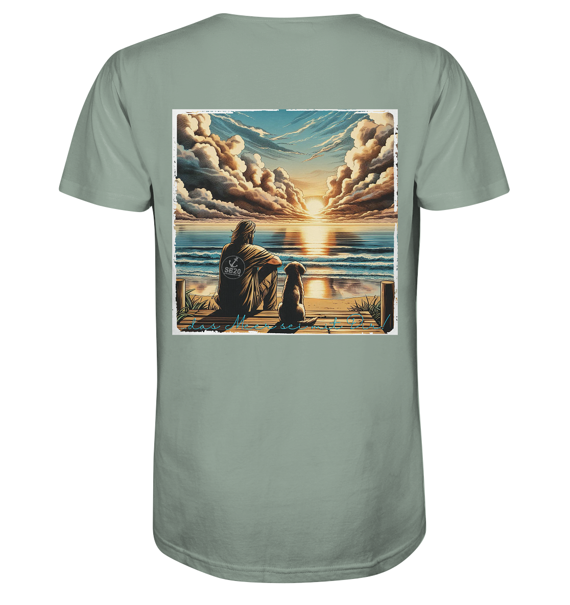 Mann, Hund, Sonnenuntergang ⚓ Jungs Bio-T-Shirt