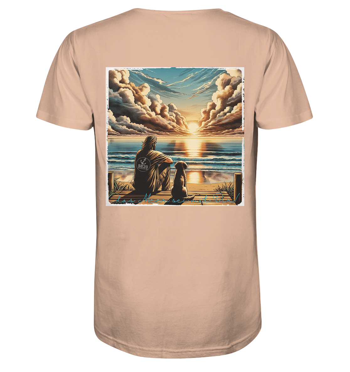 Mann, Hund, Sonnenuntergang ⚓ Jungs Bio-T-Shirt