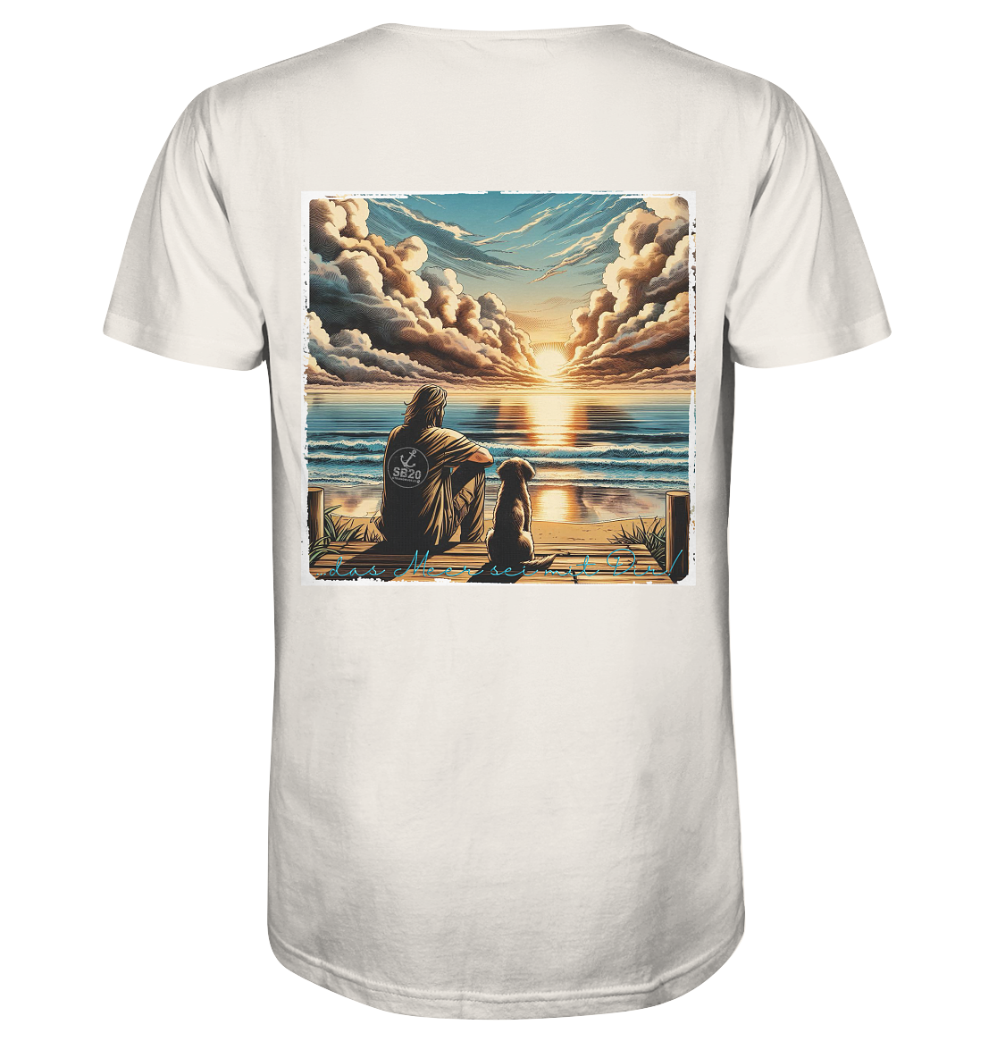 Mann, Hund, Sonnenuntergang ⚓ Jungs Bio-T-Shirt