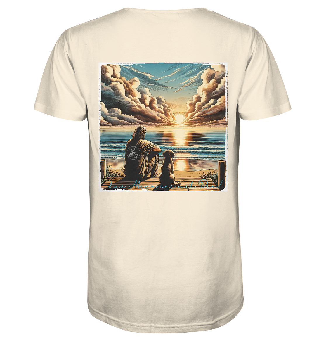 Mann, Hund, Sonnenuntergang ⚓ Jungs Bio-T-Shirt