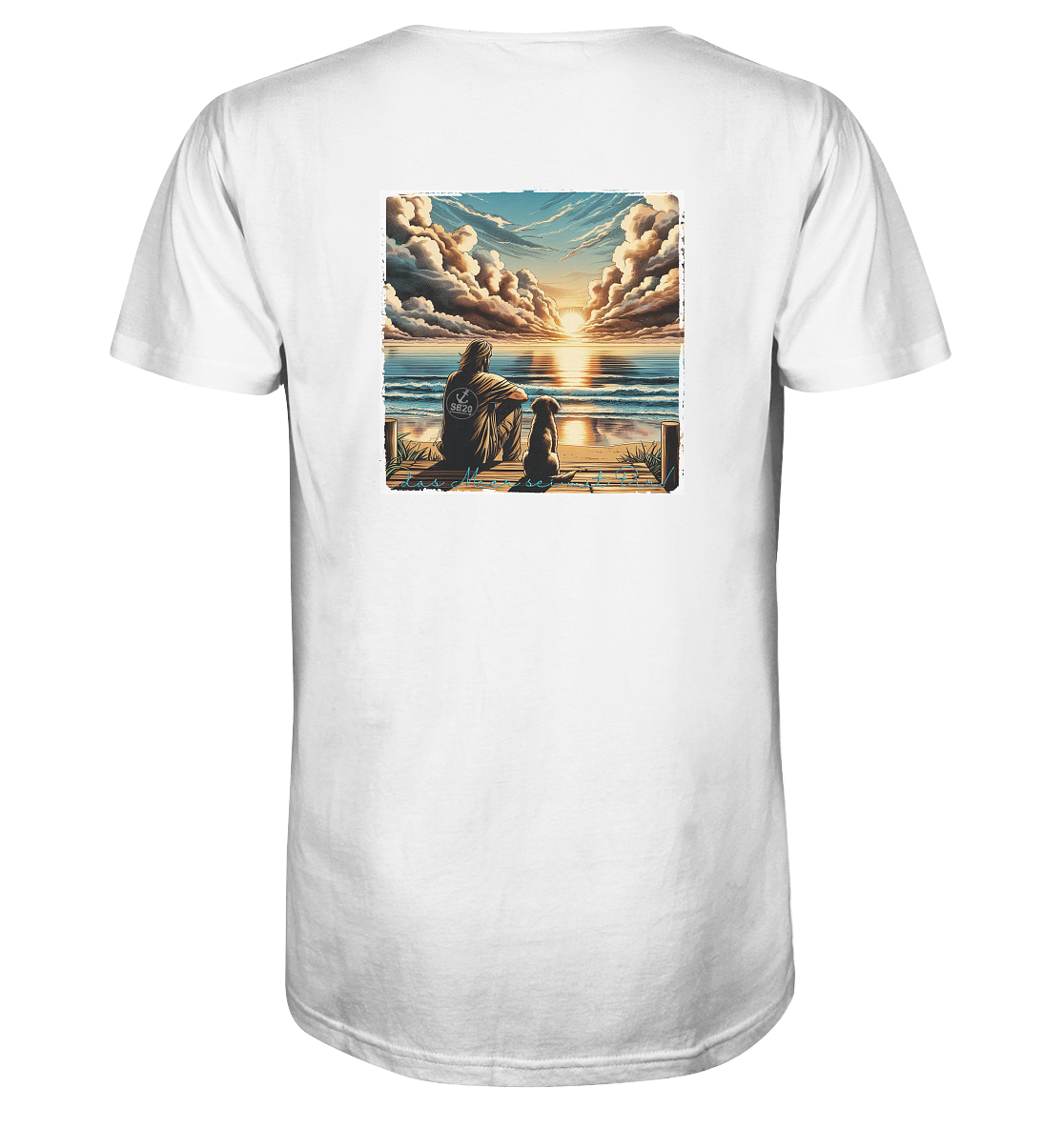 Mann, Hund, Sonnenuntergang ⚓ Jungs Bio V-T-Shirt