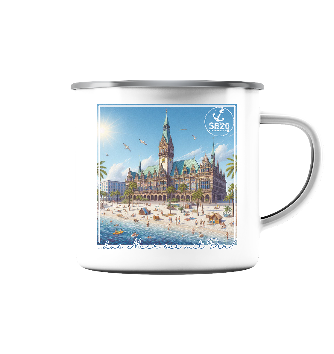 Bremer Rathaus am Meer ⚓ Emaille Tasse (Silber)