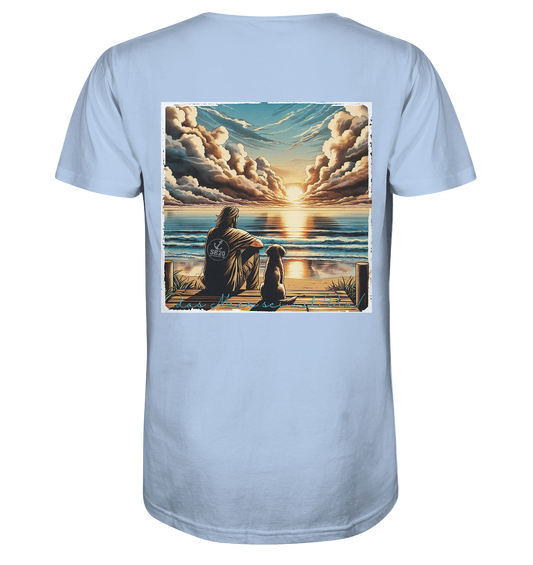 Mann, Hund, Sonnenuntergang ⚓ Jungs Bio-T-Shirt
