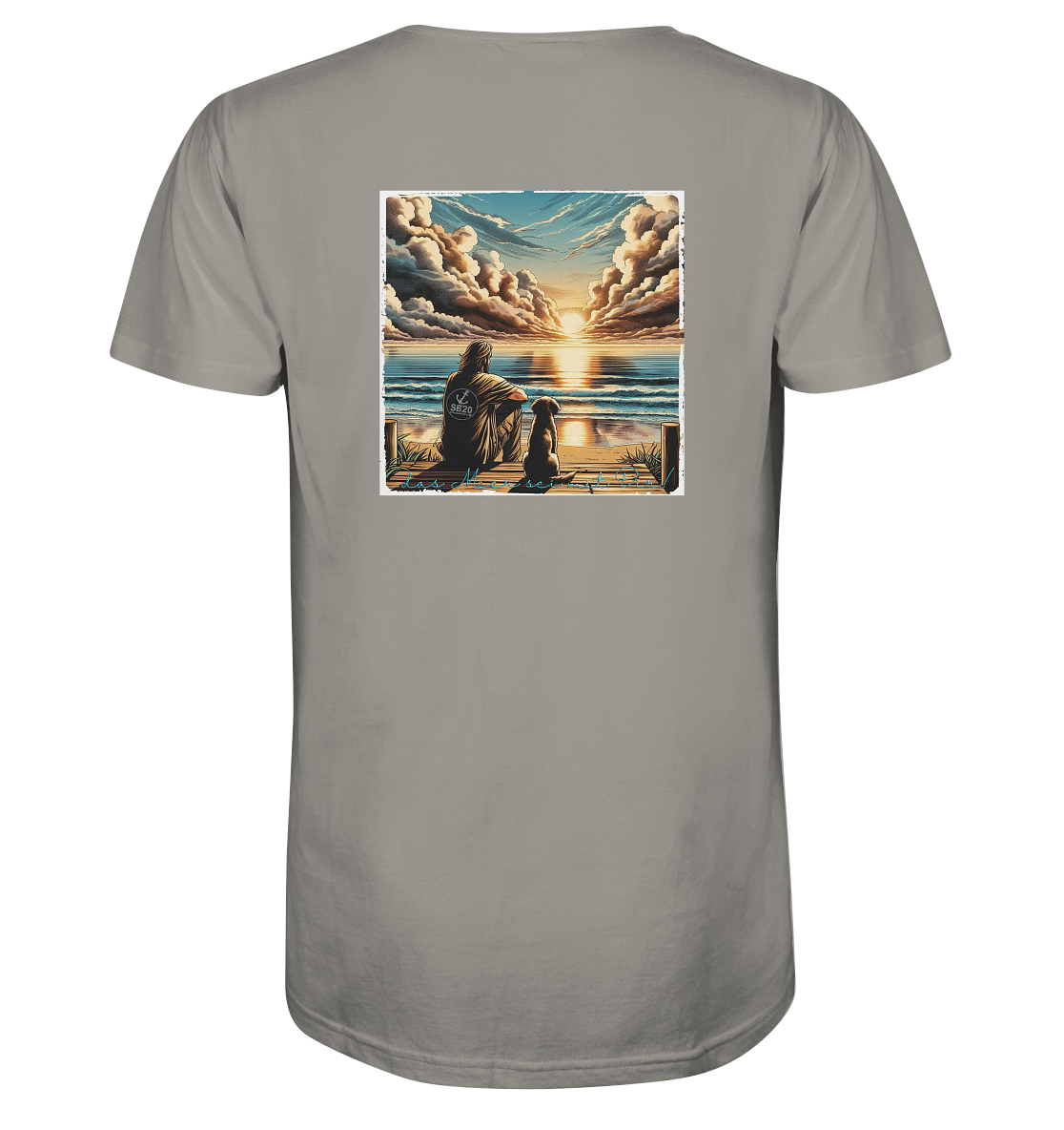 Mann, Hund, Sonnenuntergang ⚓ Jungs Bio V-T-Shirt
