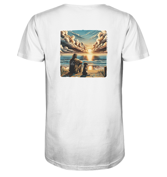 Mann, Hund, Sonnenuntergang ⚓ Jungs Bio V-T-Shirt