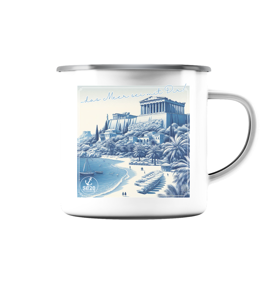 Akropolis am Meer ⚓ Emaille Tasse (Silber)