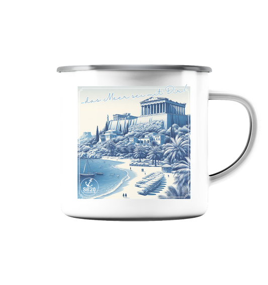 Akropolis am Meer ⚓ Emaille Tasse (Silber)