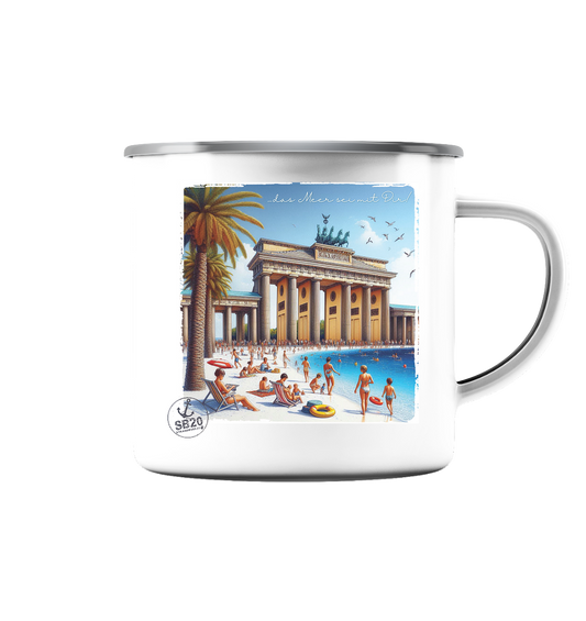 Brandenburger Tor am Meer ⚓ Emaille Tasse (Silber)