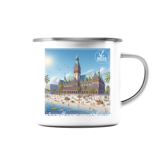 Bremer Rathaus am Meer ⚓  Emaille Tasse (Silber)